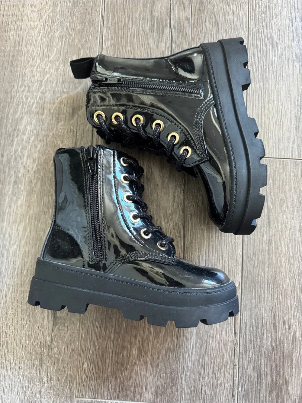 NWOT H&M Black Patent Lace-Up Kids Combat Boots
